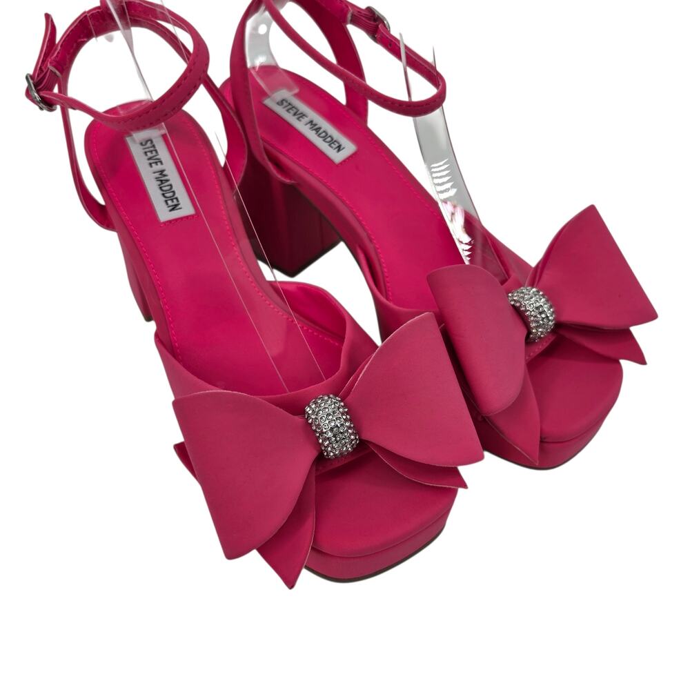 NWOT Steve Madden Pink Aerin Rhinestone Bow Platform Block Heel Sandals Size 9